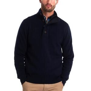 Barbour Navy Essential Elbow Patch Half Zip Sweater Small NEW Wool Knit Jumper